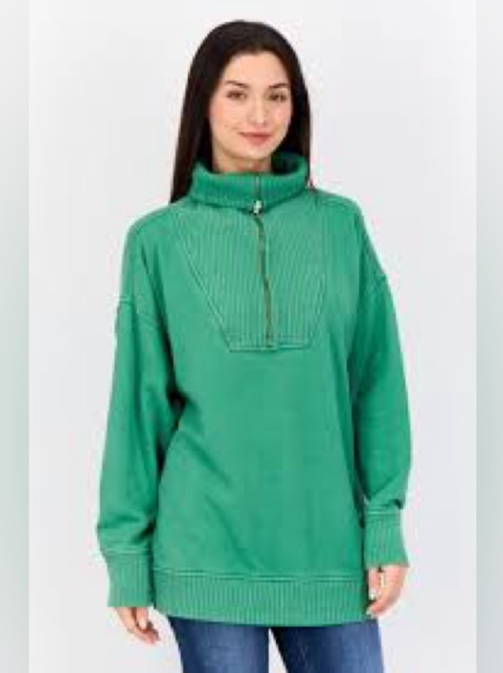 Aerie Green Oversized Half Zip Sweatshirt Mock Neck Tunic Cozy Pullover